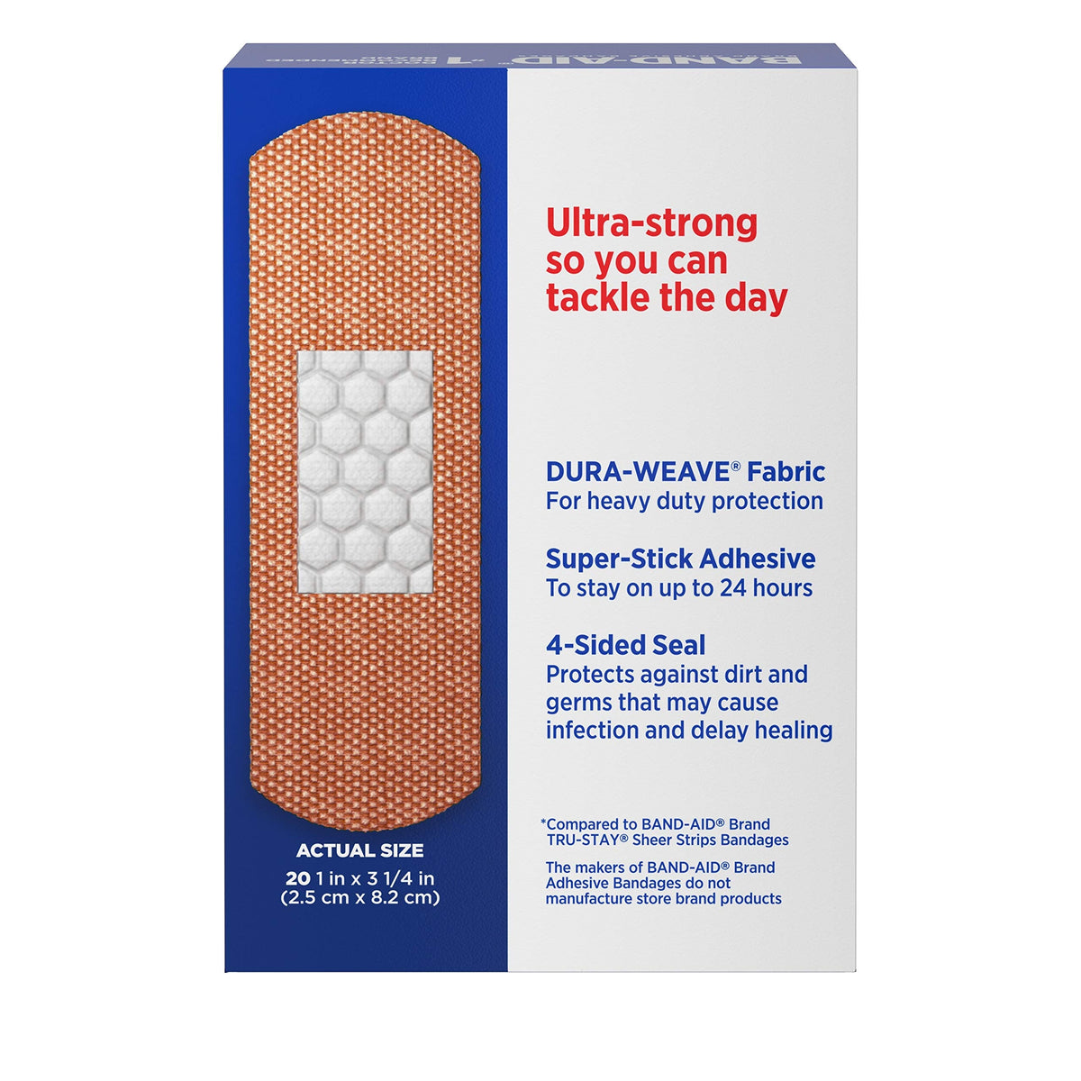 Band-Aid Brand Sterile Tough Strips Adhesive Bandages for First Aid & Wound Care, Durable Protection & Comfort for Minor Cuts, Scrapes & Burns, Heavy-Duty Fabric Bandages, One Size, 20 ct