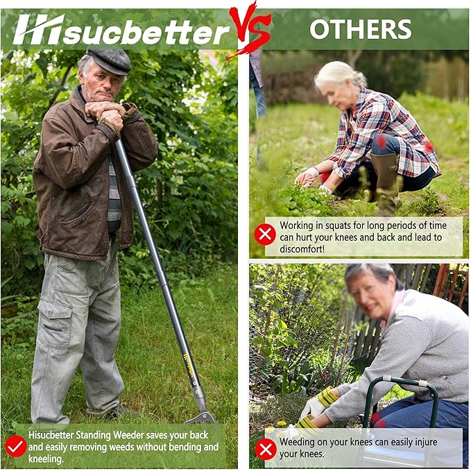 Weeder, 52" Long Metal Handle Weed Puller Tool with 4 Stainless Steel Claw, Weeding Tool for Lawn and Garden, Easily Remove Weeds Without Bending, Pulling, or Kneeling.