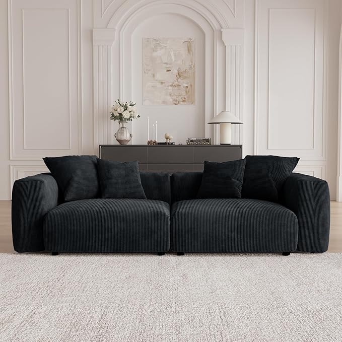 Sectional Couches for Living Room,102inch Cloud Couch Modular Sectional Sofa,Modern Corduroy Couch Love Seat,Cushion Covers Removable& Washable (Black)