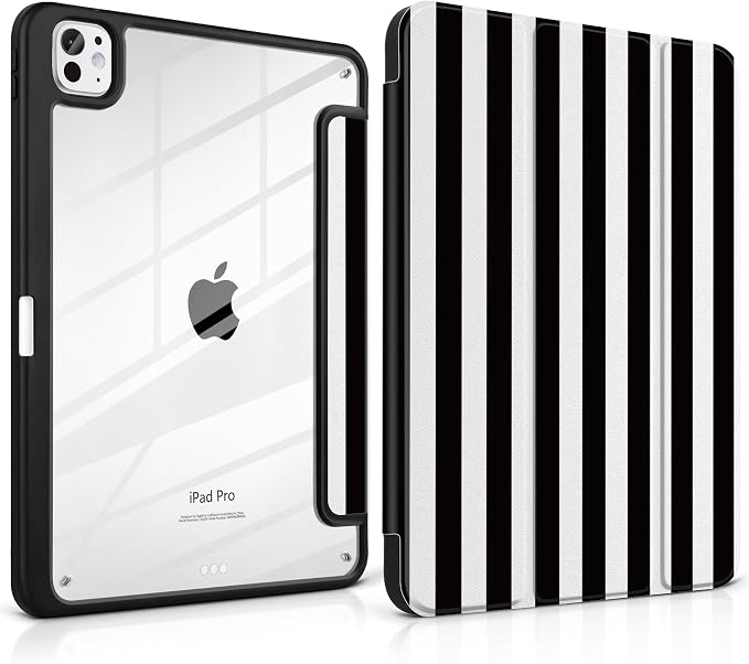 DONGKE for iPad Pro 11-Inch Case (M5 2025 / M4 2024) 6th/5th Generation [Auto Sleep/Wake &amp Pencil Pro Holder] Clear Acrylic Back Smart Trifold Stand Cover Bear &amp Cherry