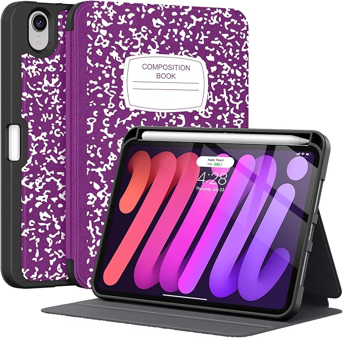 Case for iPad mini 7 (A17 Pro) 2024/Mini 6 2021 8.3-Book Black | Slim Lightweight Folio Stand Case Auto Wake/Sleep Soft TPU Back Cover with Pencil Holder for iPad mini 7th/6th Generation