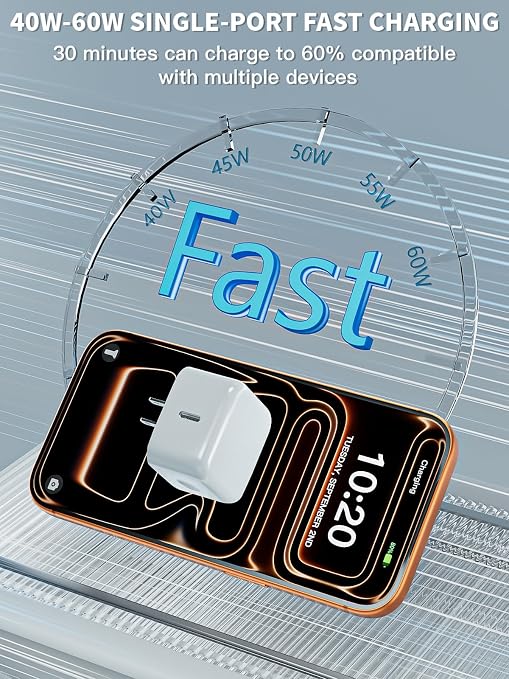 iPhone 17 Charger 40-60W Foldable USB C Fast Charging Block Single Port Apple 40W Dynamic Power Adapter with 60W MaxApple Charger for iPhone 17 Pro Max/Air/16/15/14/13/12/11 SeriesiPad Pro Air Mini