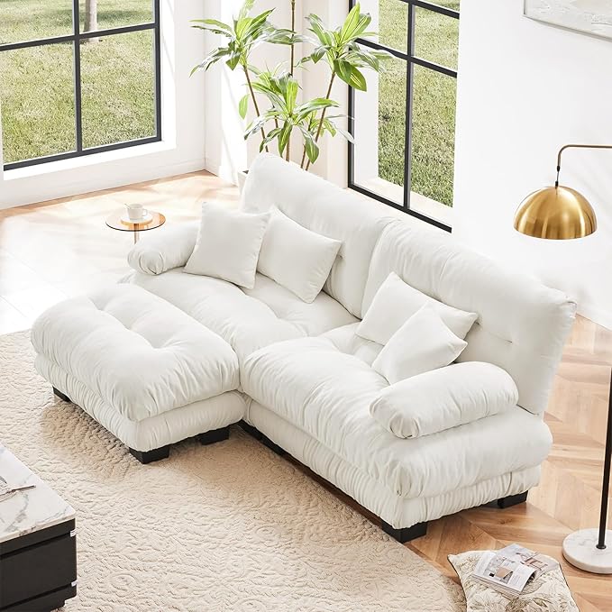 White Ottoman for Modular Sectional Sofa, Ottoman Seat for Convertible Sectional, Chenille Sofa Couch for Living Room, Bedroom, Apartment