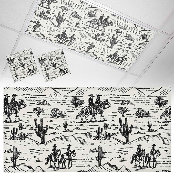 2 Pack Fluorescent Light Cover, Western Cowboys Light Covers
