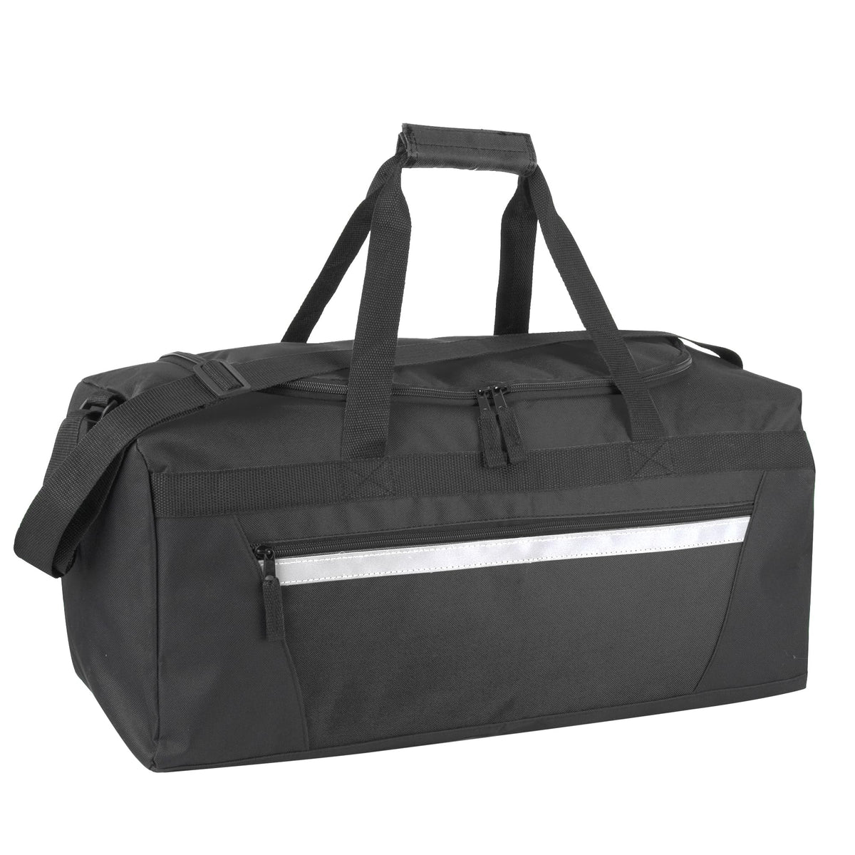 40 Liter, 22 Inch Reflective Duffle Bag with Shoulder Strap for Men, Women, Travel (Black)