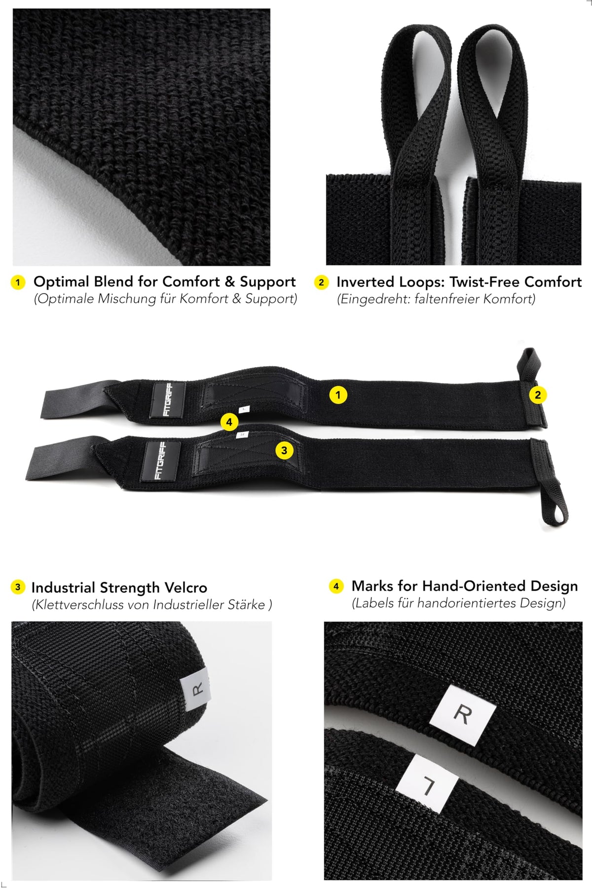 Fitgriff® Lifting Straps & Wrist Wraps (Bundle) Superior Support for Weightlifting & Gym Workouts - for Men and Women (Full Black)
