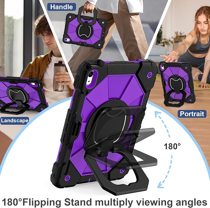 Scnioy Case for iPad (A16) 11th Generation 11 Inch (2025) / iPad 10th Generation Case 10.9 Inch (2022) with 360° Rotating Stand Screen Protector Pen Holder Shoulder Strap Black
