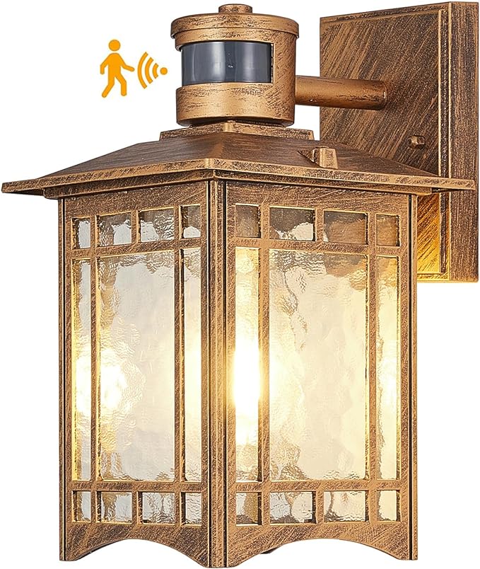 XANGQAN Brown Motion Sensor Outdoor Lights Wall Mount - Dusk to Dawn Exterior Light Fixture for Outside House Porch Patio Garage - Waterproof Lantern with Yard Front Motion Detector