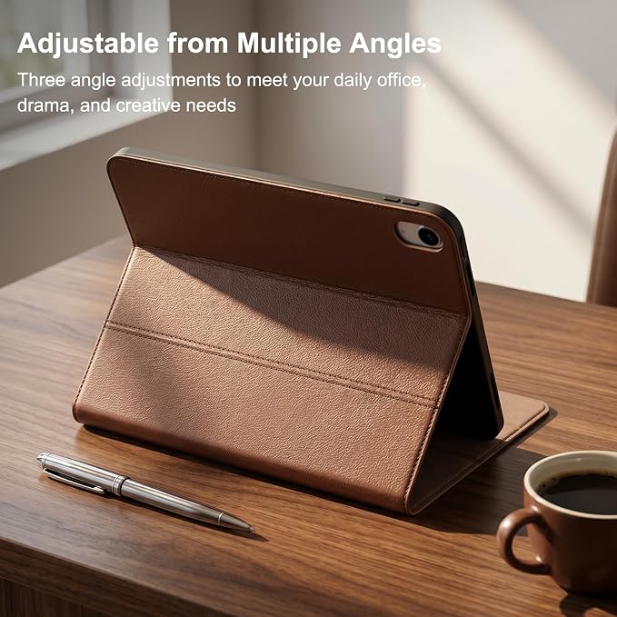 Leather Case for iPad A16 11th 11 2025 and iPad 10th 10.9 2022 | Genuine Full Grain Leather Folio CoverSmart Protective ShellShockproof &amp Drop-ProofAuto Wake/Sleep.Dark Brown
