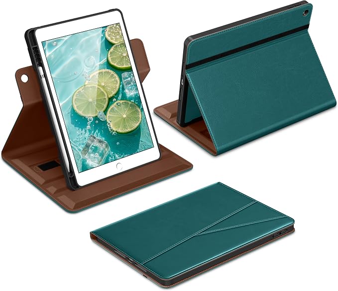 DTTO for iPad 9th/8th/7th Gen Case 10.2 Inch (2021/2020/2019) Brown | 360 Degree Rotating Premium Faux Leather Folio Stand Cover with Pencil Holder Auto Sleep/Wake Multiple Angles Hand Strap