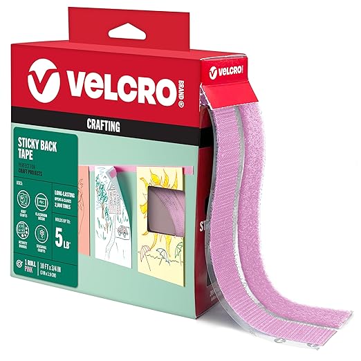 Velcro Brand Colors | Pink Sticky Back Tape | 10ft Roll with Adhesive, Cut Strips to Length | Mount Classroom Décor, Create Seasonal Craft Projects | Organize Home or Office