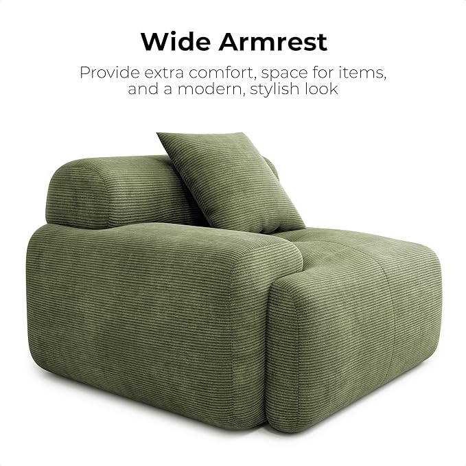 LIKIMIO 118" Modern L-Shaped Modular Sectional Sofa for Living Room, Corduroy Upholstery Green, Oversized 3-Seater Couch with Deep Seat and Movable Ottoman – No Assembly