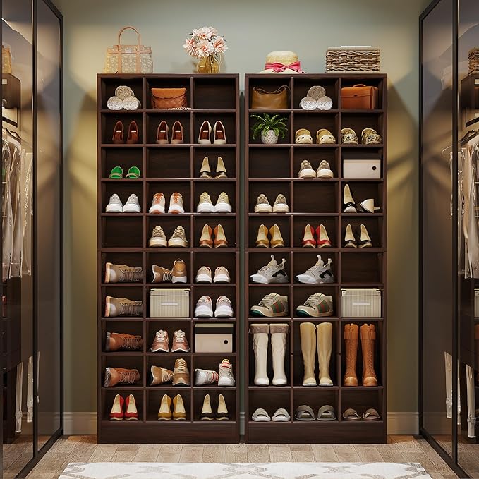 Tribesigns 10-Tier Shoe Storage Cabinet Set of 2, Espresso Wooden Shoe Rack with 30 Cubbies, Freestanding Tall Entryway Shoe Organizer for Closet, Entryway, Living Room
