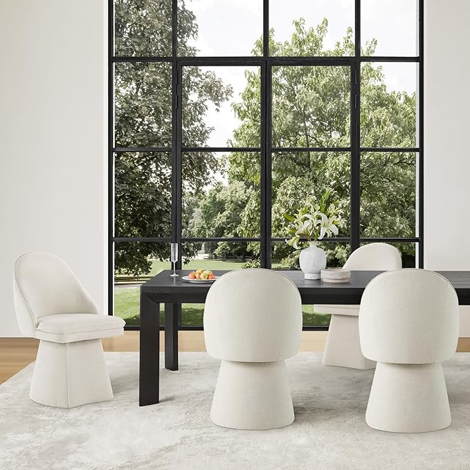 Swivel Dining Chairs Set of 2, Upholstered Mid Century Modern Deskchair with Round Back, Linen Fabric Kitchen Chairs for Dining Room, Bedroom, Dressing Room, Linen