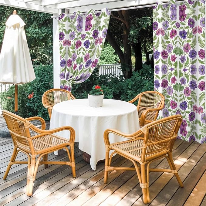 Flowers Outdoor Curtains for Patio Summer Floral Pastoral Farmhouse Plant