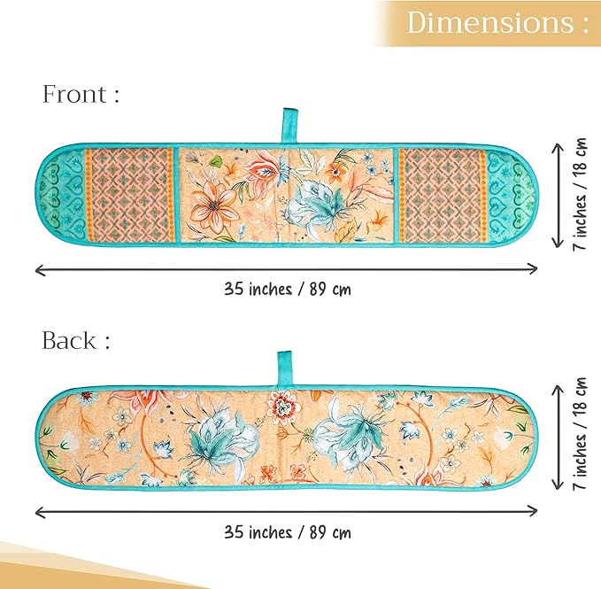 Maison d' Hermine Double Oven Mitts 100% Cotton 7"x35" Double Oven Mitt Heat Resistant BBQ Cooking Gloves with Loop, Baking, Grilling, Kitchen, Handling Hot Pans Spring Summer (Luxury Loft – Peach)