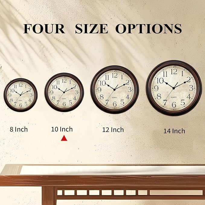 KECYET Wall Clock 10 Inch Battery Operated Silent Non-Ticking Analog Wall Clocks Vintage Retro Rustic Style Decorative for Bedroom Living Room Kitchen Office (Bronze)