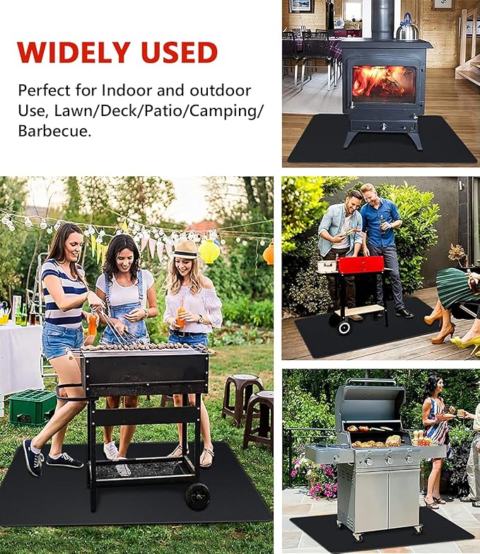 Protebox 48 x 30 inch Under Grill Mats for Outdoor Grill, Double-Sided Fireproof Deck and Patio Protector Mat, BBQ Mat for Under BBQ, Waterproof Oil-Proof Grill Floor Pads Fire Pit Mat Fireplace Mat