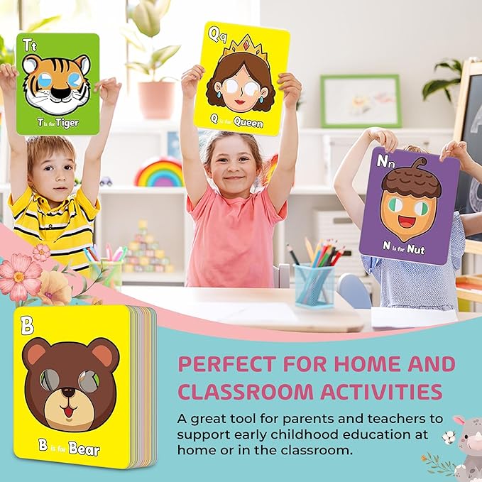 Alphabet Flash Cards,Giant ABC Animal Flash Cards for Toddler 3-5,26 Lowercase and Uppercase Letter Cards,Educational Learning Games for Kids,Preschool Kindergarten Toys