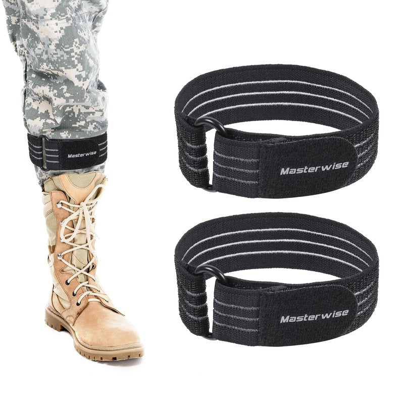 Masterwise 2PCS Adjustable Elastic Ankle Straps, Boot Straps for Cowboy Boots, Pant Leg Straps for Biking, Hiking, Fishing, Hunting, Traveling, Fits Men&Women (Black)