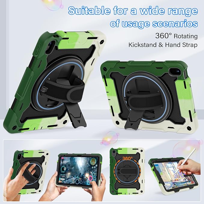 for iPad 9th 8th 7th Gen Case 10.2 inch with Screen Protector | 360° Rotating Kickstand Hand Strap Shoulder Strap Heavy Duty Military Grade - Kids Friendly