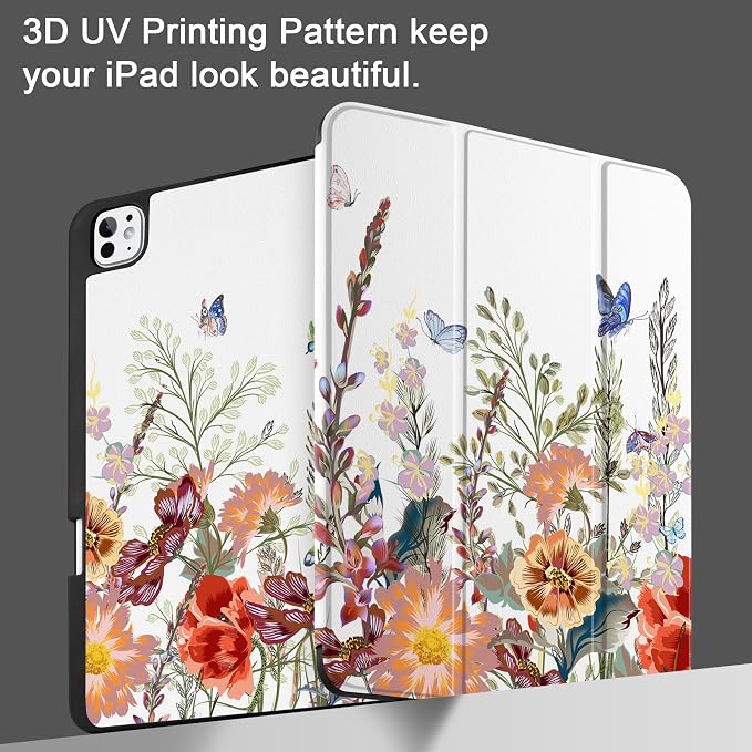 Case for iPad Pro 13 inch (M5 2025 / M4 2024) – [Built-in Pencil Holder] Ultra Slim PU Leather Trifold Stand Cover with Soft TPU Back Auto Wake/Sleep - Color Leopard