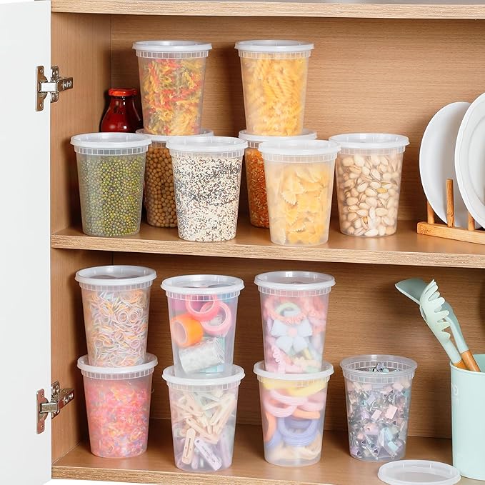 AOZITA 40 Sets 32 oz Plastic Deli Food Containers With Lids, Airtight Food Storage Containers, Freezer/Dishwasher/Microwave Safe, Soup Containers For Takeout Meal Prep Storage