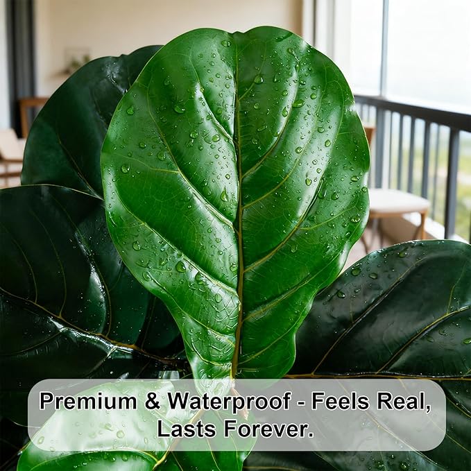 Artificial Fiddle Leaf Fig Tree 6ft with White Planter Realistic Fiddle Leaf Lyrata Plant Tall Fake Tree with Natural-Looking Leaves Fake Tree for Indoor Outdoor Home Office Decor
