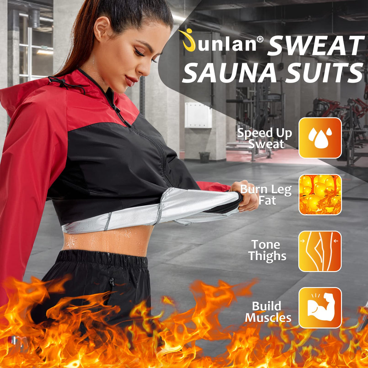 Junlan Sauna Suit for Women Sweat Jacket Gym Workout Vest Sweat Suits