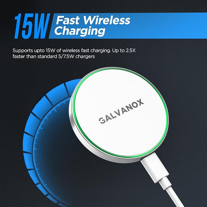 Galvanox Compatible with MagSafe Wall Mounted Magnetic Wireless Charger (15W) Fast Charging Stick-on Adhesive Design with Removable USB-C Cable (Black 10 FT)