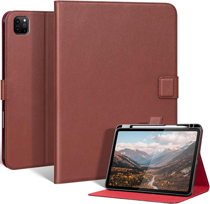 Leather Case for iPad 11th/10th Gen (11/10.9) Black | Genuine Leather Pencil Holder Adjustable Stand Magnetic Closure Auto Wake/Sleep