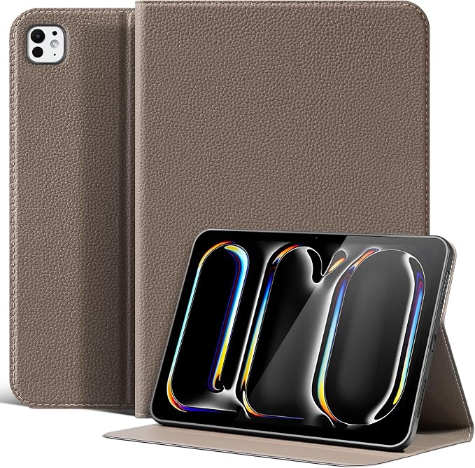 Leather Case for iPad Pro 13 (M4/M5) 2024/2025 Black | Premium Leather Business Folio Stand Cover Auto Wake/Sleep Multiple Viewing Angles