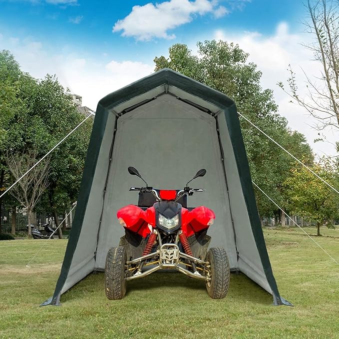 Tangkula 6x8 Ft Outdoor Storage Shelter, Enclosed Carport Tent with All-Steel Metal Frame and Waterproof Ripstop Cover, Outdoor Garage Tent with Sidewalls