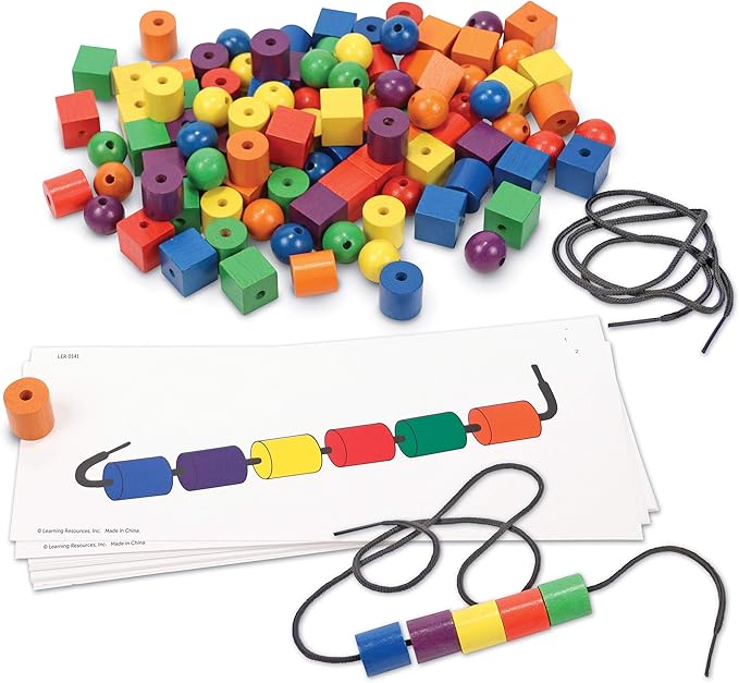 Learning Resources Beads and Patterns Card Set, Lacing Beads, 130 Pieces Ages 3+