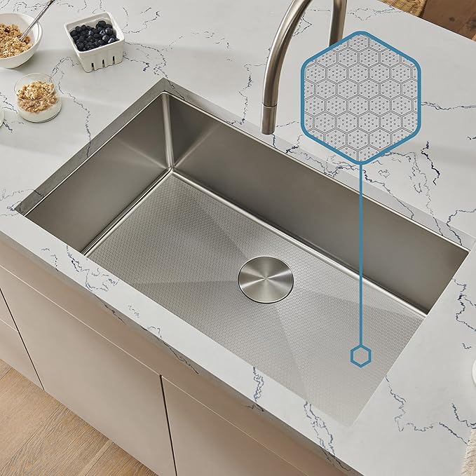 Ruvati Hex Bottom 30-inch Scratch Resistant Embossed Texture Kitchen Sink Stainless Steel - RVH7630