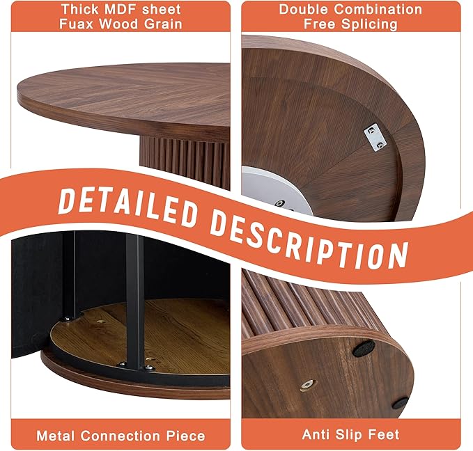 AZmac Round Dining Table Set for 4, Wooden Round Table 5-Piece with Modern Farmhouse Dining Table and 4 PU Leather Chairs for Kitchen Dining Room, Walnut Table + 4 Black High Back Chairs