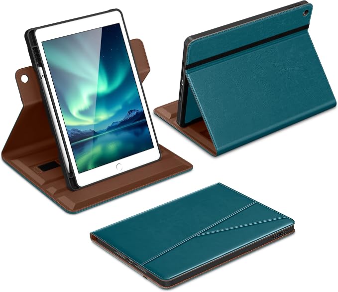 DTTO for iPad 9th/8th/7th Gen Case 10.2 Inch (2021/2020/2019) Brown | 360 Degree Rotating Premium Faux Leather Folio Stand Cover with Pencil Holder Auto Sleep/Wake Multiple Angles Hand Strap