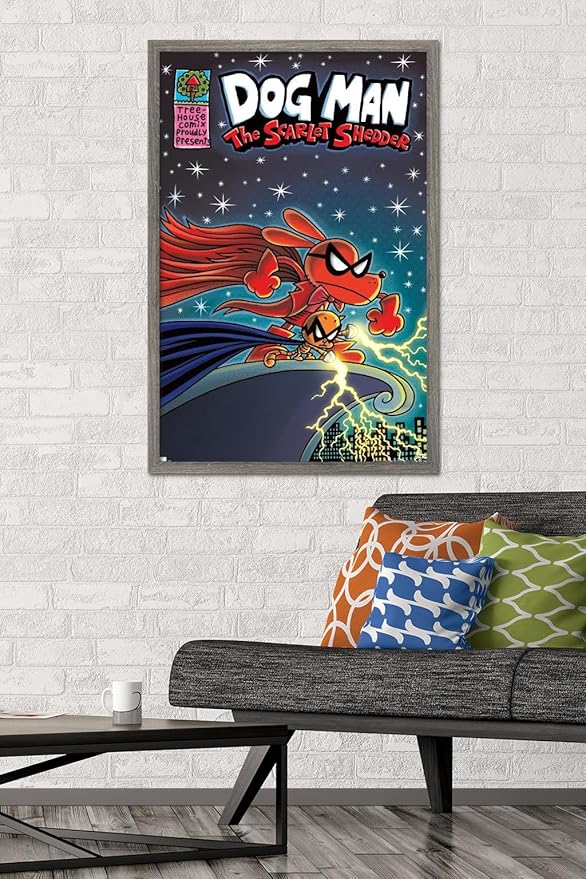 Dog Man - The Scarlet Shedder Wall Poster, 34L" x 22.4W", Barnwood Framed Version