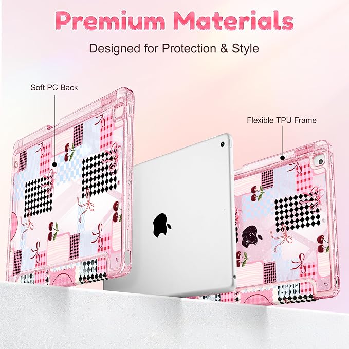 Mektron Sparkly Case for iPad 10.2 inch Glitter Tablet Cases for iPad 9th Gen 2021/8th Gen 2020/7th Gen 2019 Cover with Shiny Clear Back Shell Foldable Bling Smart Cover Blue Floral