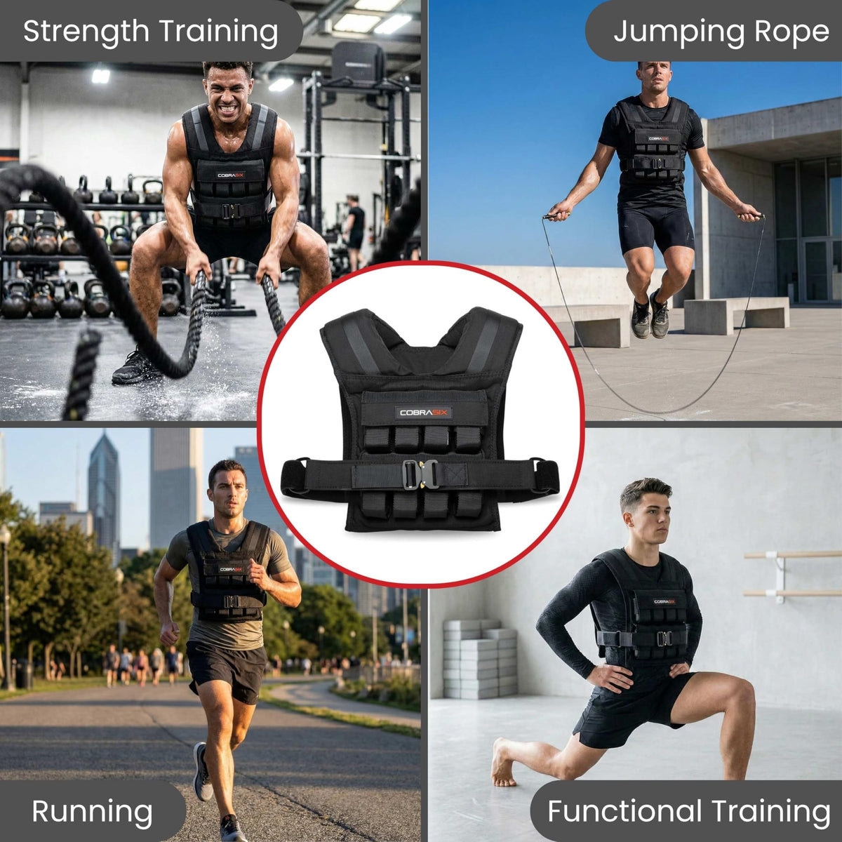 CobraSix 44lb Weighted Vest for Men | Adjustable Strength Training Weight Vest with Removable Iron Weights | Heavy-Duty Weighted Vest for Running, Rucking, Walking, CrossFit & Calisthenics
