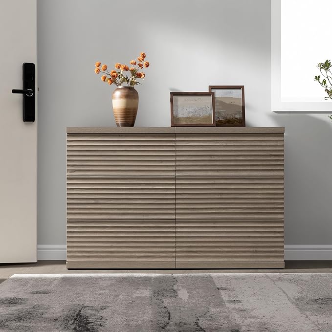 SICOTAS Sideboard Buffet Cabinet with Storage, Modern Credenza Storage Cabinet with 3 Larger Drawers, Fluted Media Console Mid Century Coffee Bar Table for Living Room Kitchen Hallway, Grey Alder