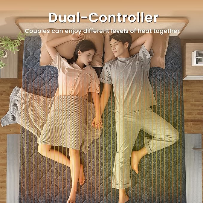 King Size Heated Mattress Pad Sherpa Electric Mattress Pads Electric Bed Warmer Fit up to 21" with 6 Heat Settings Dual Controller 10 Hours Auto Shut Off, Dark Gray