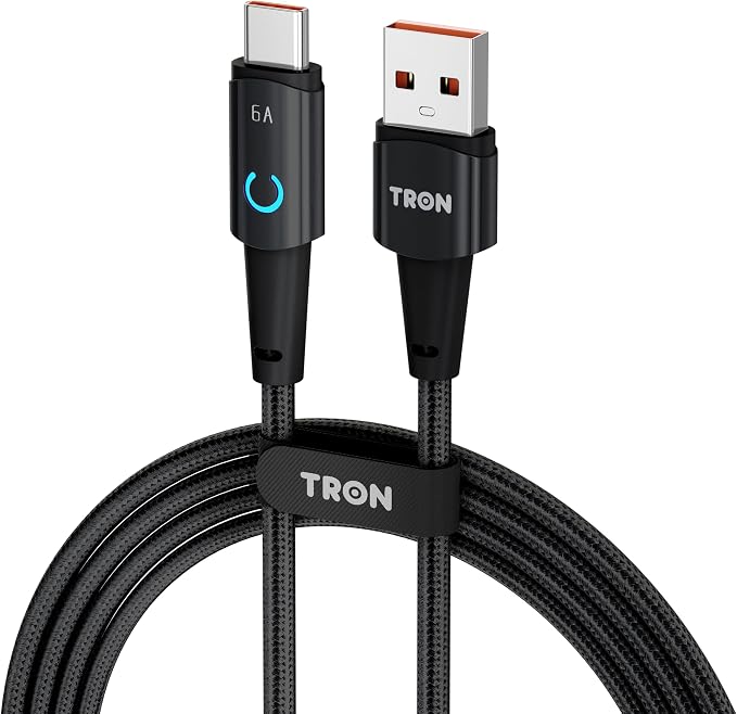 TRON Wireless Fast Charging Stand 15W Induction Charger with LED Light 6FT Cable – Compatible Android S24/S23/S22/S21/S20 Note 20/10 iPhone 17/16/15/14/13/12 (TR66)