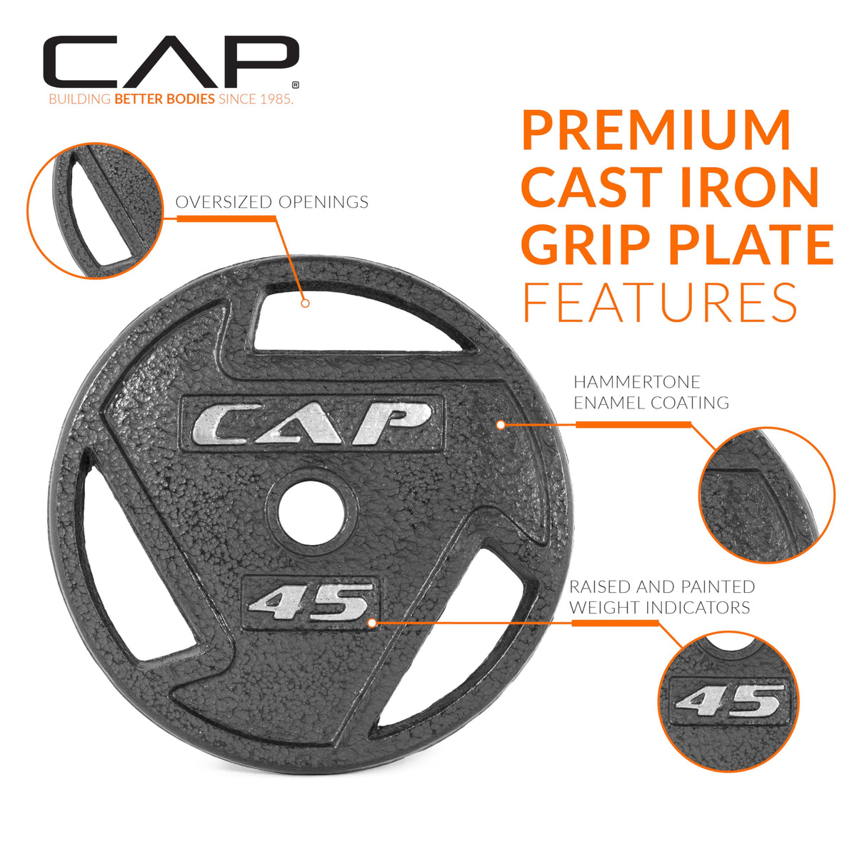 CAP Barbell 45 LB Cast Iron Olympic 2-Inch Grip Weight Plate - Single | Black