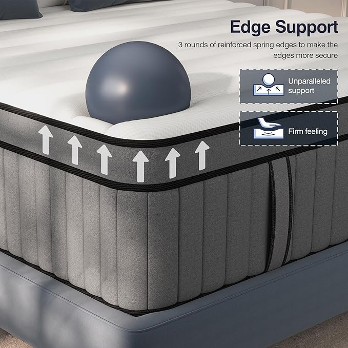 DIFAME King Size Mattress,16 inch King Mattress in a Box,Hybrid Mattresses with Gel Memory Foam & Pocket Springs, Pressure Relief, Cooling, Enhanced Edge Support,Firm