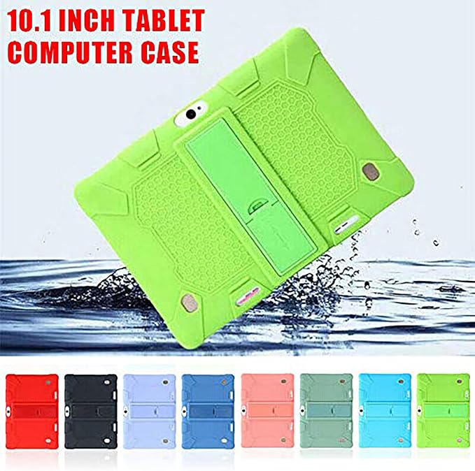 Universal Silicone Tablet Case - 10.1 Inch Cover Shockproof Protective Cover with Stand Soft Slim &amp Non-Slip Grip Kids Android Tablet Suitable for BBK R30/R10/H9/K10plus (24x17cm) (Bean Green)