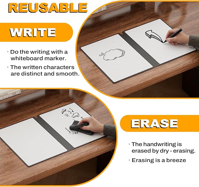 Small Dry Erase Board,12" x 9" Portable Dry Erase White Board,Double-Sided Folding Whiteboard with Pen(Orange)