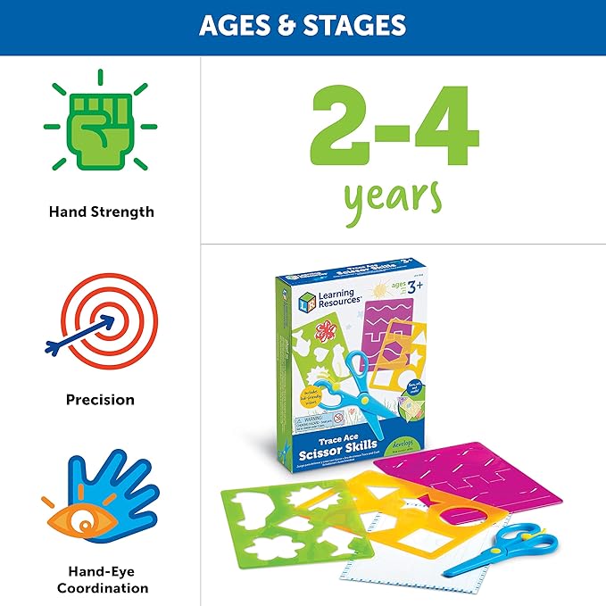Learning Resources Trace Ace Scissor Skills Set - Develop Scissor Skills, Toddler Scissors, Preschool Learning Activities for Boys and Girls Ages 3+