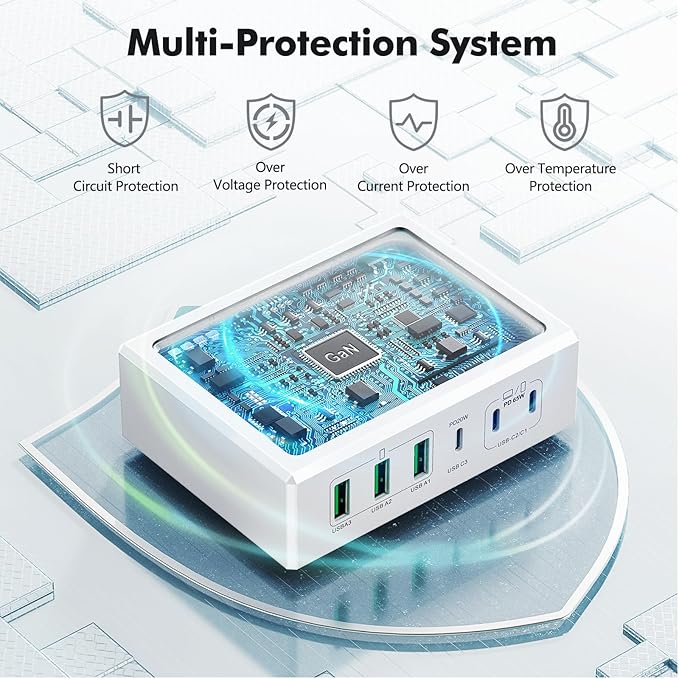 165W USB C Charging Station Hub, 6 Port PD GaN Fast Wall Charger Block Type C Laptop Power Adapter Charger Cube Brick for MacBook Pro/Air,iPad Pro,iPhone16 15 14 13 12, AirPods4，watch10 ultra2