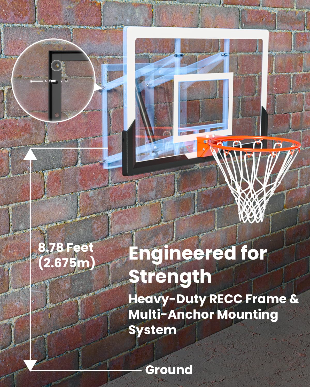 IGL Wall Mounted Basketball Hoops Outdoor, 7.5-10ft Adjustable 52in Goal